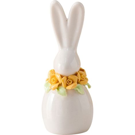 Ornement En Céramique - Lapin Et Fleur Sculptés À La Main - Décoration De Bureau Ou Étagère - Lot De 1 (1/4)