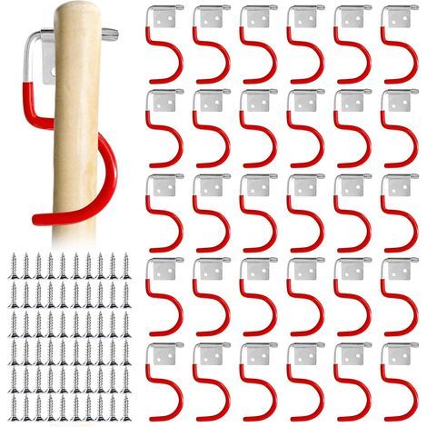 Lot de 30 crochets en métal pour outils de jardin - Crochets en métal - Support pour outils de jardin - Support mural antidérapant en caoutchouc (1/5)