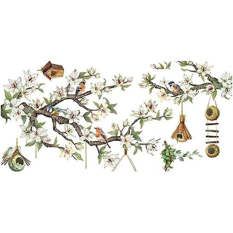 Autocollants pour fenêtre Fleur Oiseau Oiseau sur branche d'arbre Anti-collision avec les oiseaux