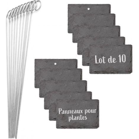 Étiquettes Plantes en ardoise - Set de 10 Résistant aux intempéries, réutilisable Inscription individuelle de plantes & herbes Avec piquets de terre en acier 10 x 7 x 0,5 cm [Carrés] (1/5)