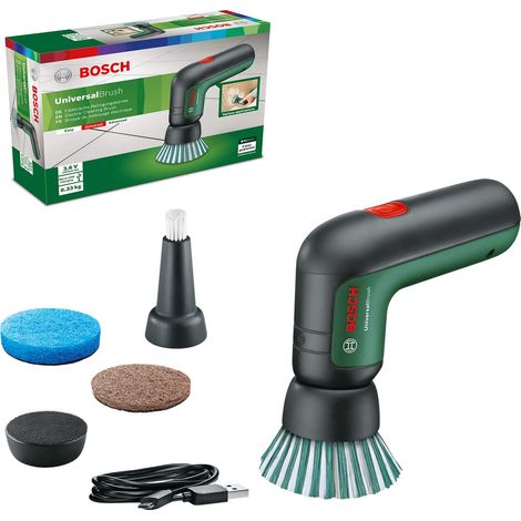 Bosch Spazzola elettrica di pulizia UniversalBrush (batteria da 3,6 V integrata, 1 cavo micro USB e 4 accessori per la pulizia inclusi, in confezione di cartone) (1/5)