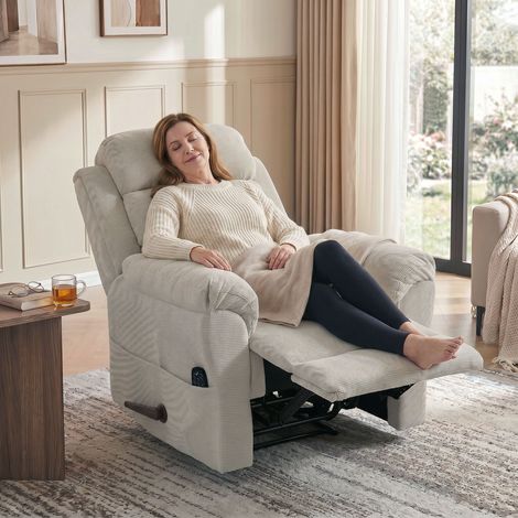 Fauteuil Relax Manuelle Inclinable 135° avec Chauffage, Tête Réglable sur 3 Positions, Tissu Chenille, Couleur Crème, Usage Domicile (1/5)