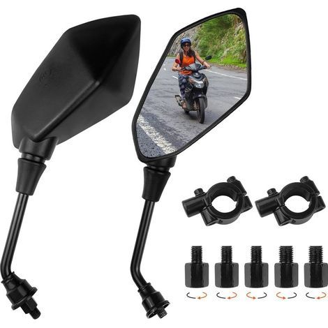 1 Paire Retroviseur Moto Embout de Guidon, Universel Réglable 360° Rétroviseurs Latéraux de Moto avec Boulon M8 et M10, Moto Miroir Compatible avec Scooter, Mobylette, ATV, Bicyclette (1/5)