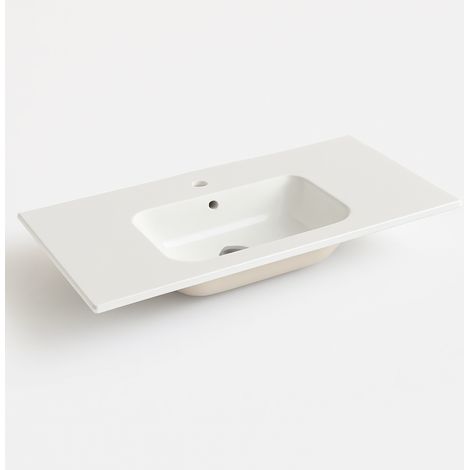 Lavabo Da Incasso Rettangolare Lavandino Bagno In Ceramica Design Moderno Elegante Per Top Bagno 71 x 46 cm Bianco