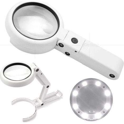 5X 11X Standing Handheld Illuminated Magnifier with 8 LED Light,Reading Magnifier,Table Magnifier with Folding Stand (1/5)
