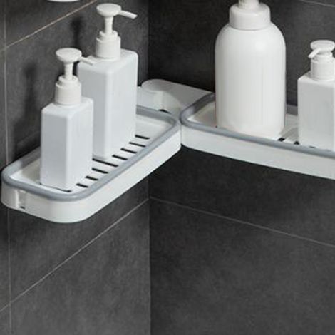 Étagère d'angle murale pliable pour salle de bain/cuisine, à fixer au-dessus du robinet, blanc/gris (1/4)