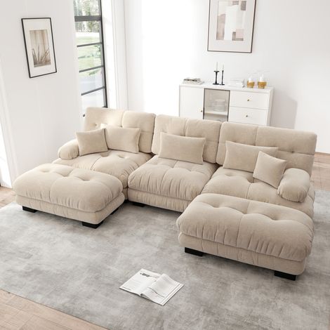 canapé salon modulable forme U chenille café clair OKMYHOME (1/5)