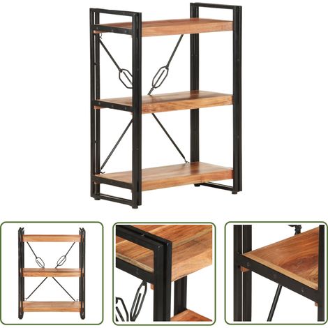 The Living Store Bibliothèque à 3 niveaux 60x30x80 cm Bois d'acacia massif - Bibliothèque Industrielle - Bibliothèque En Bois - Bibliothèque Acacia - Rangement Mural - Étagère Design (1/5)