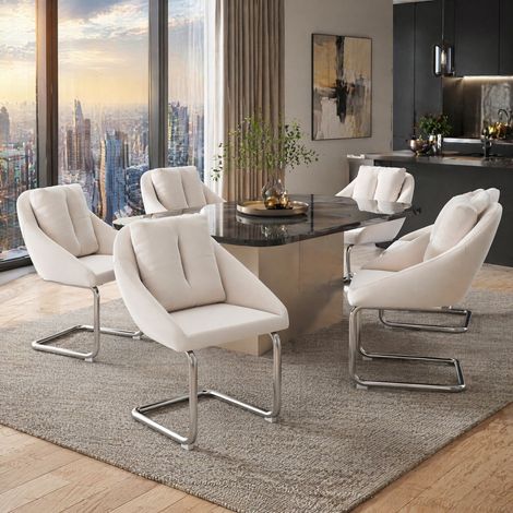 Sedie da sala da pranzo in velluto, set da 6, con cuscino, beige DESVIAE (1/5)