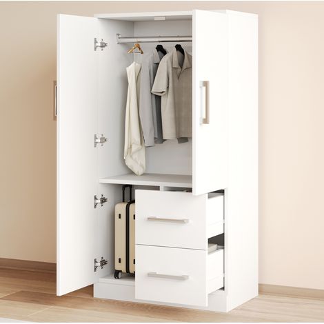 Armoire penderie 70x40x135 cm, double porte avec tiroirs et rangement, blanche, en bois, FloraGrace (1/5)