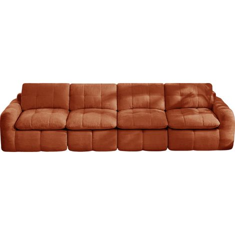 Sofá Modular 4 Plazas, sin Estructura con Asiento Ancho y Profundo, Espuma 32D, Chenilla, Naranja (1/5)