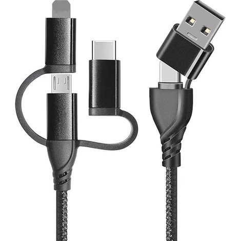 Cble USB C, 5 in 1 Cable Multi USB Type C Charge Rapide Nylon Tress avec 3 USB C Connecteur, Cble Chargeur Multi Embout pour Telephone iPhone 16/15, Samsung Galaxy, Huawei, Honor, Xiaomi-1.2M (1/5)