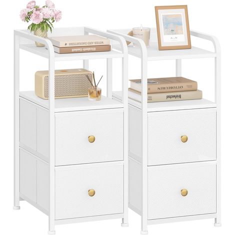 Table de Chevet Lot de 2, 2 Tiroirs en Tissu, Compartiment Ouvert (1/5)