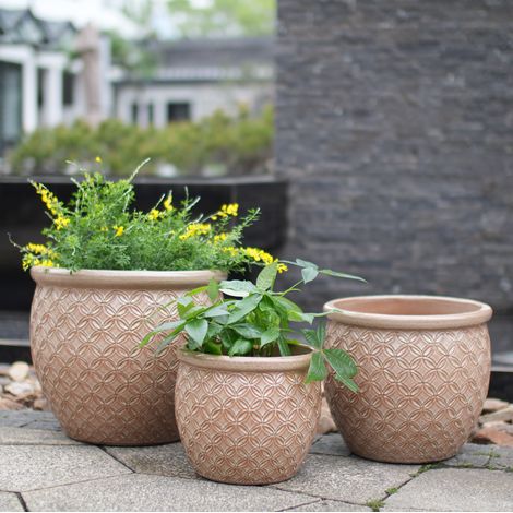 Set di 3 vasi da fiori in ceramica Ø 38,5/30,5/23 cm beige OKMYHOME (1/5)