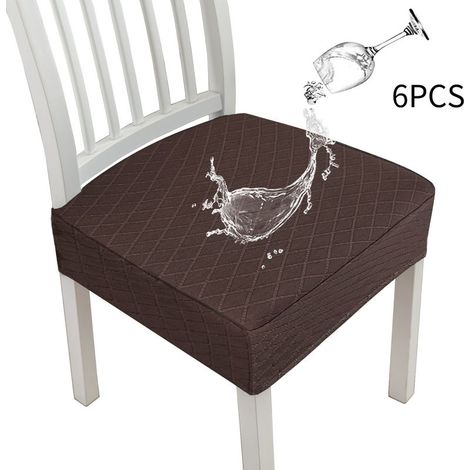 (Lot de 6,Marron)Housse de Chaise Jacquard Housse de Salle à Manger Extensible Housse de Coussin de Chaise Amovibles Lavables Housses De Siège Couverture de Chaise pour Salle à Manger Hôtel (1/5)