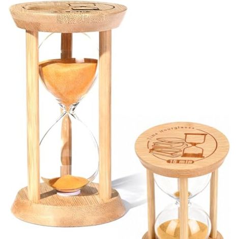 Sablier En Verre - 15 Minutes - Base Et Pieds En Bambou - Pour École Bureau Maison Et Cadeau - 1 Pièce