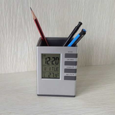 TrAdE Shop Traesio - Portapenne Da Scrivania X Ufficio Casa Con Display Digitale Orologio Illuminato - (1/5)