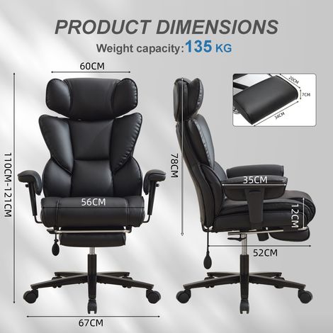 Fauteuil gaming cuir noir ergonomique haut dossier inclinable, repose-pieds, soutien lombaire et appui-tête ajustable (1/5)