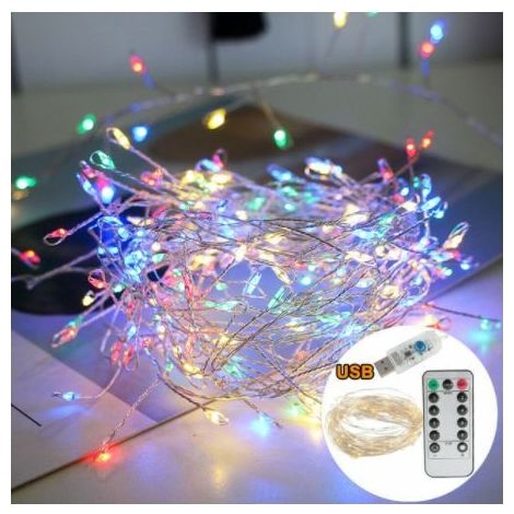 Guirlande lumineuse extérieure étanche LED Firecracker Fairy Light 8 Modes Arbre de Noël Maison Fête Vacances Jardin Décor USB Guirlande (2,5 m100 leds,couleur) (1/5)