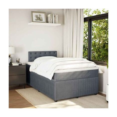 Sommier et matelas style Snowco, gris foncé, 120 × 200 cm, en velours, velours doux et confortable, meuble de chambre, design contemporain, montage facile (1/5)