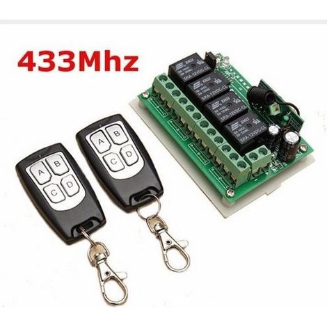 télécommande sans fil 433mhz Dc 12v 4 canaux, commutateur relais Rf longue Distance, 2 émetteurs + 1 récepteur pour porte de Garage (1/5)