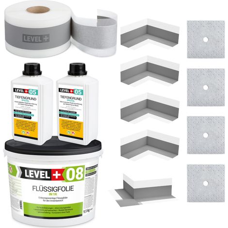 LEVEL+ Dichtset für Duschabdichtung Bad Dichtband Flüssigfolie 9,5kg SET104 (1/4)