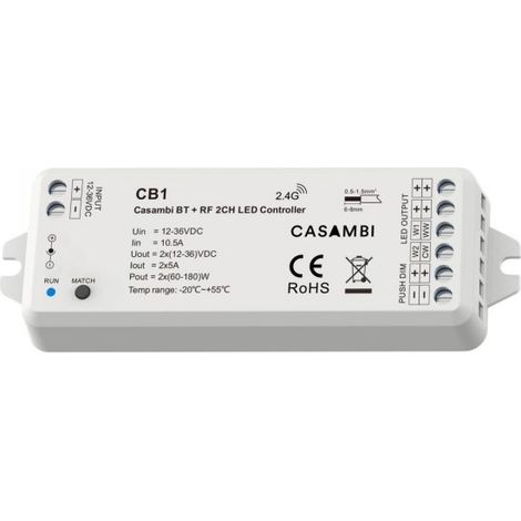 Led Dimmer Bluetooth APP Casambi, Pulsante NO, RF 2.4GHz, Per Striscia Led Mono Colore e CCT 12V 24V 2CHX5A, 0-100%