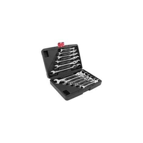 Mezheng – Set di 12 chiavi a cricchetto a forchetta 8-19 mm – Lega di cromo vanadio – Design ergonomico per aree difficili da raggiungere – Cassetta degli attrezzi compatta – Crezuo