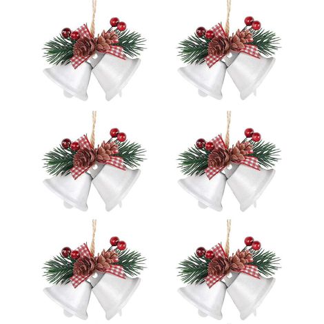 Ensemble de 6 petites décorations de Noël à suspendre, clochettes blanches, pour sapin. (1/5)