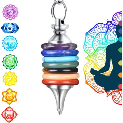 Pendule Radiesthésie 7 Chakras - 1 Unité - Pierres Naturelles - Méditation Et Soin Énergétique - Pour Débutant Et Expert - Chaîne 18 Cm (1/5)