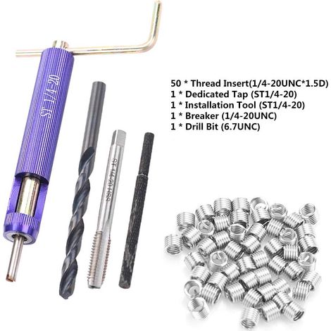 ENSEMBLE D'INSERTS FILETÉS EN ACIER INOXYDABLE AMÉLIORANT LES PERFORMANCES DE CONNEXION POUR LA RÉPARATION DE VIS KIT DE 50 PIÈCES 1/4-20UNC1,5D (1/5)