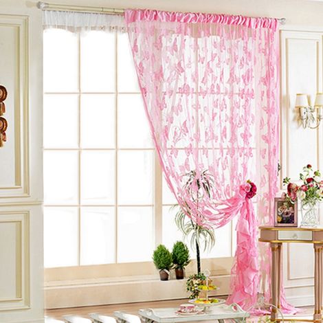Rideau À Passant - Motif Papillon Avec Pompons - Pour Porte Fenêtre Ou Cloison - 39 x 79 Pouces - Polyester (1/2)