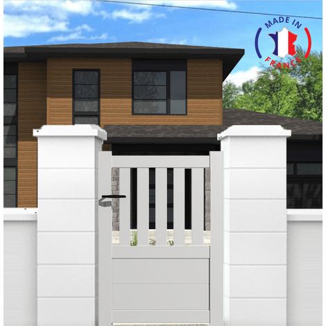Portillon aluminium modèle semi-ajouré en kit dimensions L.1000 (entre piliers) x H.1300 mm Couleurs Blanc (RAL 9010)