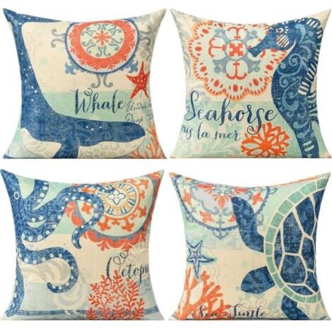 Ensemble de 4 housses de coussin décoratives de style nautique, convenant à la décoration, aux lits, aux canapés et aux bancs. (1/5)