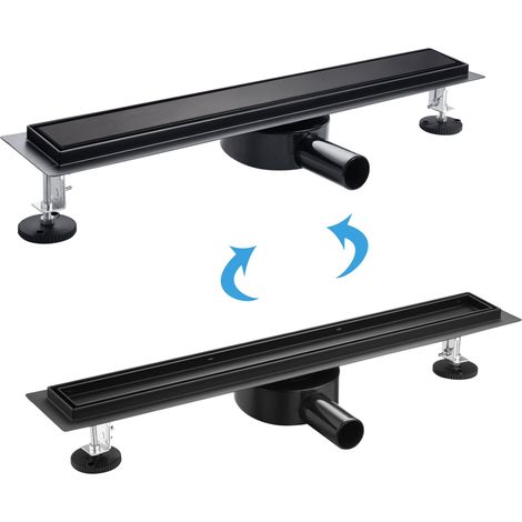 AICA caniveau de douche noir en acier inoxydable italien 2 en 1+siphon 360°, siphon de drainage au sol en carrelage, réglable en hauteur avec désodorisant – 90 cm