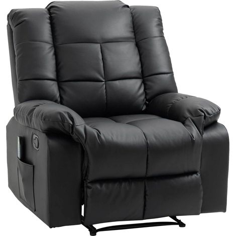 Fauteuil de massage électrique en simili cuir noir avec structure bois et acier, réglable jusqu'à 165° (1/5)
