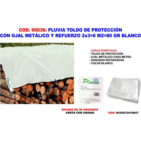 PLUVIA Toldo de lona de protección con ojal y refuerzo 2x3m (6m²) 80g color blanco