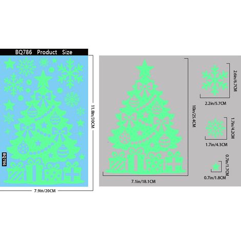 Autocollants Père Noël phosphorescents, autocollants en verre rennes fluorescents, autocollants électrostatiques flocons de neige verts lumineux, décorations de fenêtre.