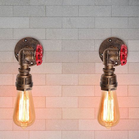 2Pcs Vintage Applique Mural E27 en Fer Luminaire Lampe Industrielle pour Salon Couloir Escalier Rouille (1/5)