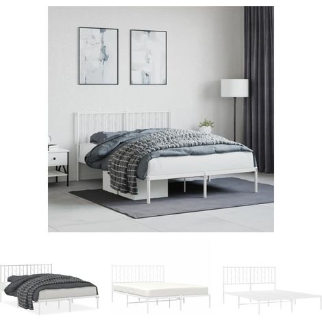 The Living Store Bettgestell mit Kopfteil Metall Weiß 140x200 cm - Betten & Bettgestelle (1/5)