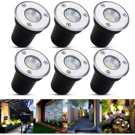 Spot encastrable au sol à LED 6, lampadaire encastré 3W pour l'extérieur, Spot encastrable au sol extérieur, antirouille, chargeable jusqu'à 800 kg, 12V-24V DC, acier inoxydable rond blanc [Classe éne (1/5)