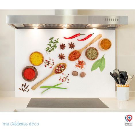 Fond de hotte : Epices et cuillères bois 2 - Verre trempé - 45 cm - 90 cm (1/5)
