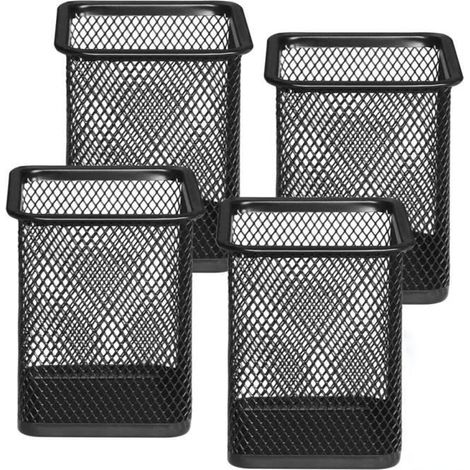 Porte-crayons - Organisateur de Bureau - Métal Noir - Paquet de 4 - Design Moderne - Durable (1/4)