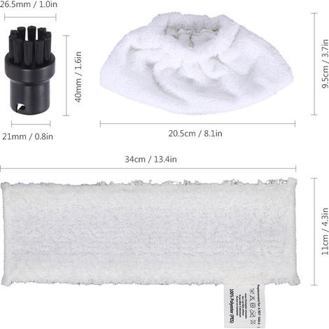 Brosse ronde pour nettoyeur vapeur, chiffon en microfibre pour les mains et le sol, kit de remplacement pour balai Karcher SC EasyFix, 16 pièces (1/5)
