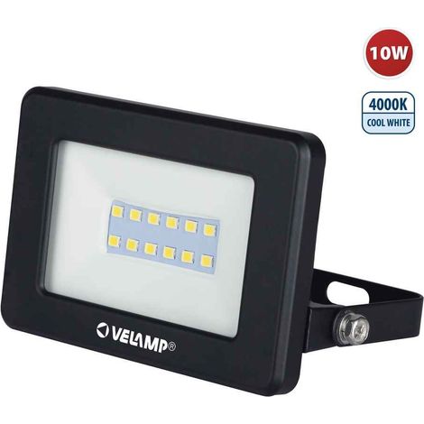 Velamp Proiettore LED SMD 10W - Impermeabile IP65 - Luce Bianco Naturale 4000K - Colore Nero - Ideale per Esterni (1/5)