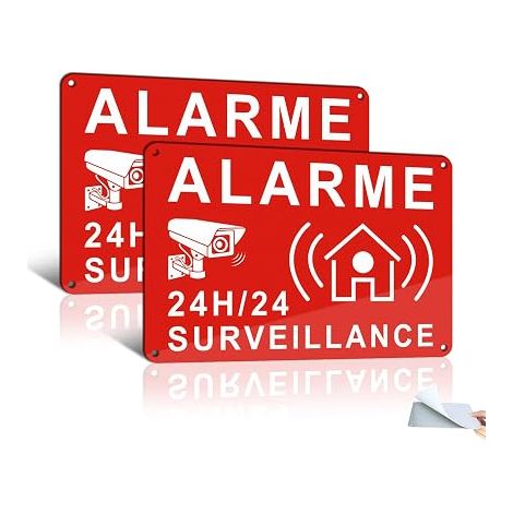 Video Surveillance Alarm Sign with Adhesive 22 x 15 cm Aluminium Reflective Waterproof Red (1/5)