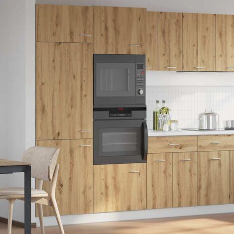 Meuble de Rangement avec Porte Micro-ondes, 60x57x207 cm, Placard de Cuisine en Bois d'Ingénierie avec Finition Chêne Artisanal, Grand Meuble Étagère pour Four et Appareils Électroménagers (1/5)