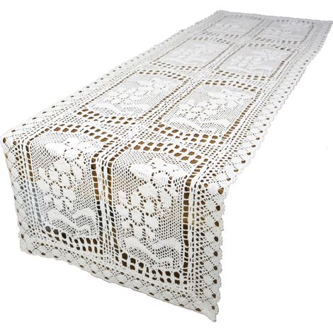 Cinta decorativa blanca de ganchillo TREADMILL 40/140 para mesa de centro o cómoda (1/5)