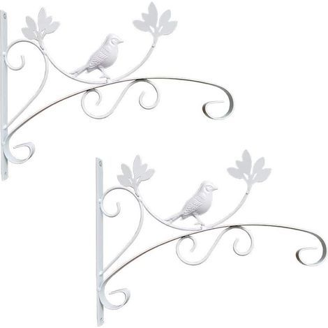 2 Pcs White Bird Shape Plant Hanger Hook Metal Hanging Basket Brackets for Garden Balcony