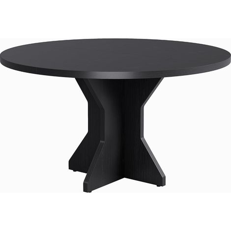 Table à manger ronde en bois massif 120 cm - 4 à 6 personnes - Structure stable robuste - Noir (1/5)